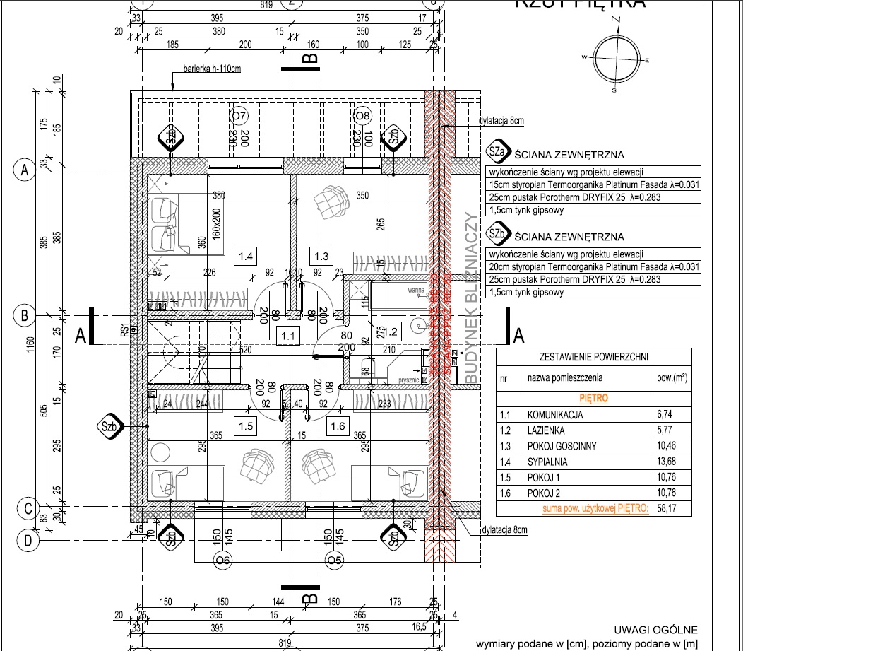 Rzut piętra — sypialnie i łazienka