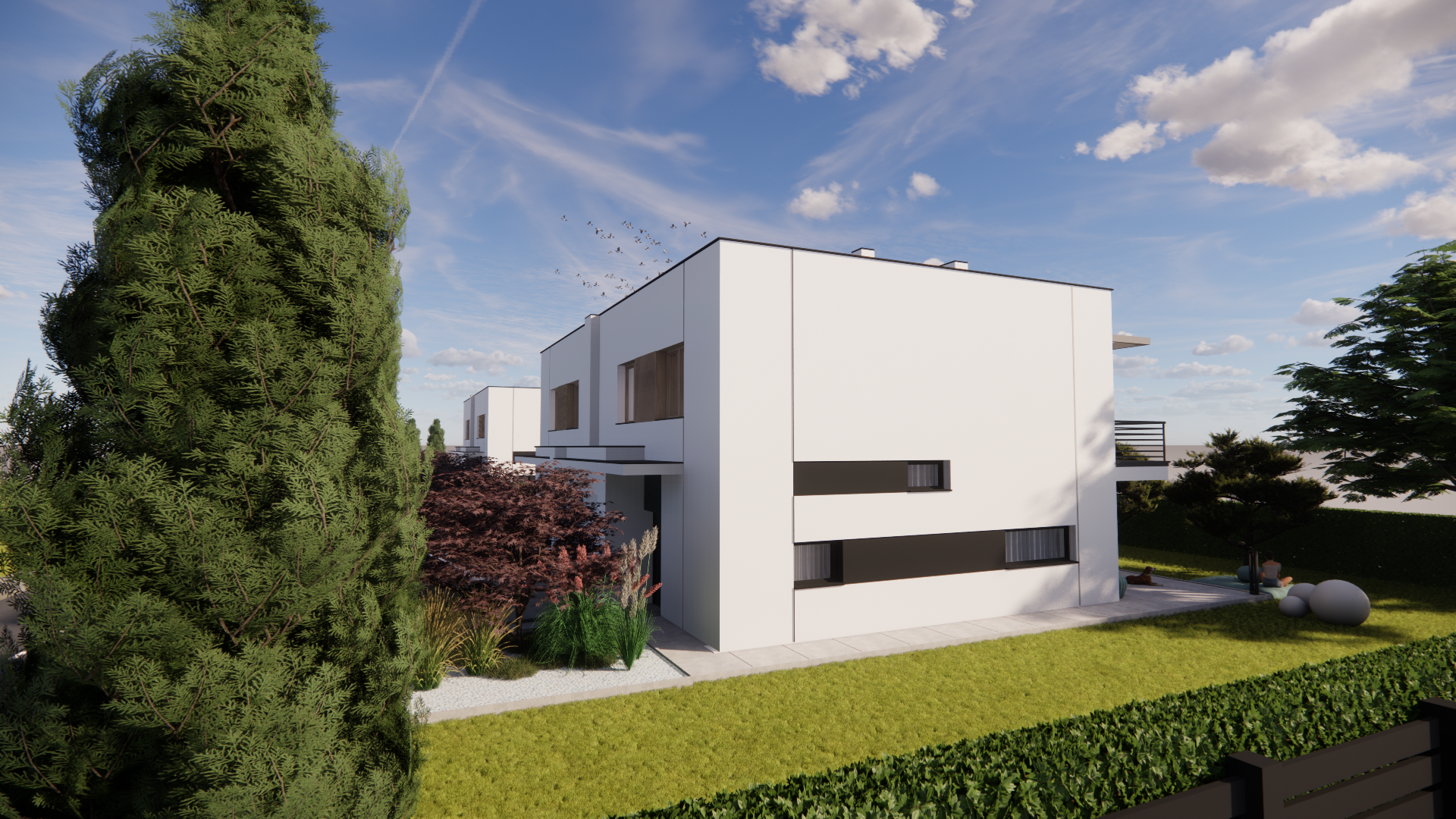 Nowa Residence — widok boczny z ogrodem